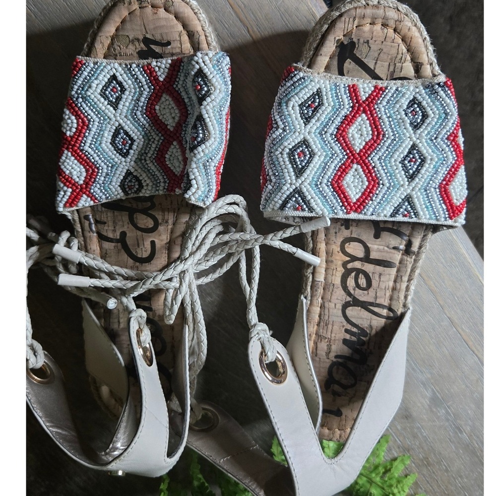 Sam Edelman Beaded Espadrille Platform Sandals Lace-Up Leather Sole Size 6 - Picture 7 of 7